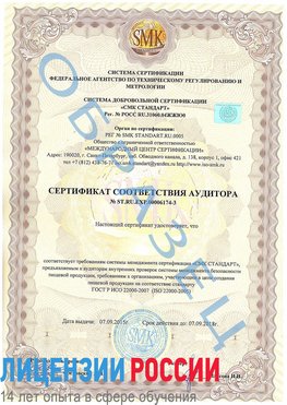 Образец сертификата соответствия аудитора №ST.RU.EXP.00006174-3 Лысьва Сертификат ISO 22000